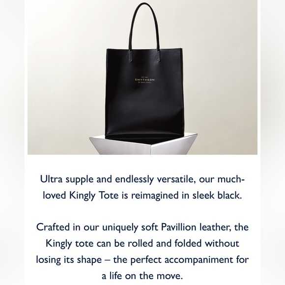 Smythson Pavilion Kingly Tote Bag in Black Leather - Picture 7 of 8